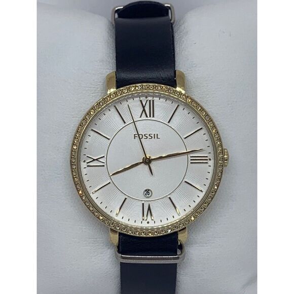 Fossil Jewelry - Fossil C141015 Jacqueline Women's Black Leather Analog Dial Quartz Watch E348